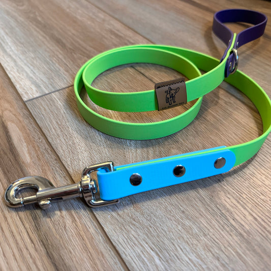 Lime Green, Purple, and Sky Blue BioThane® Dog Leash